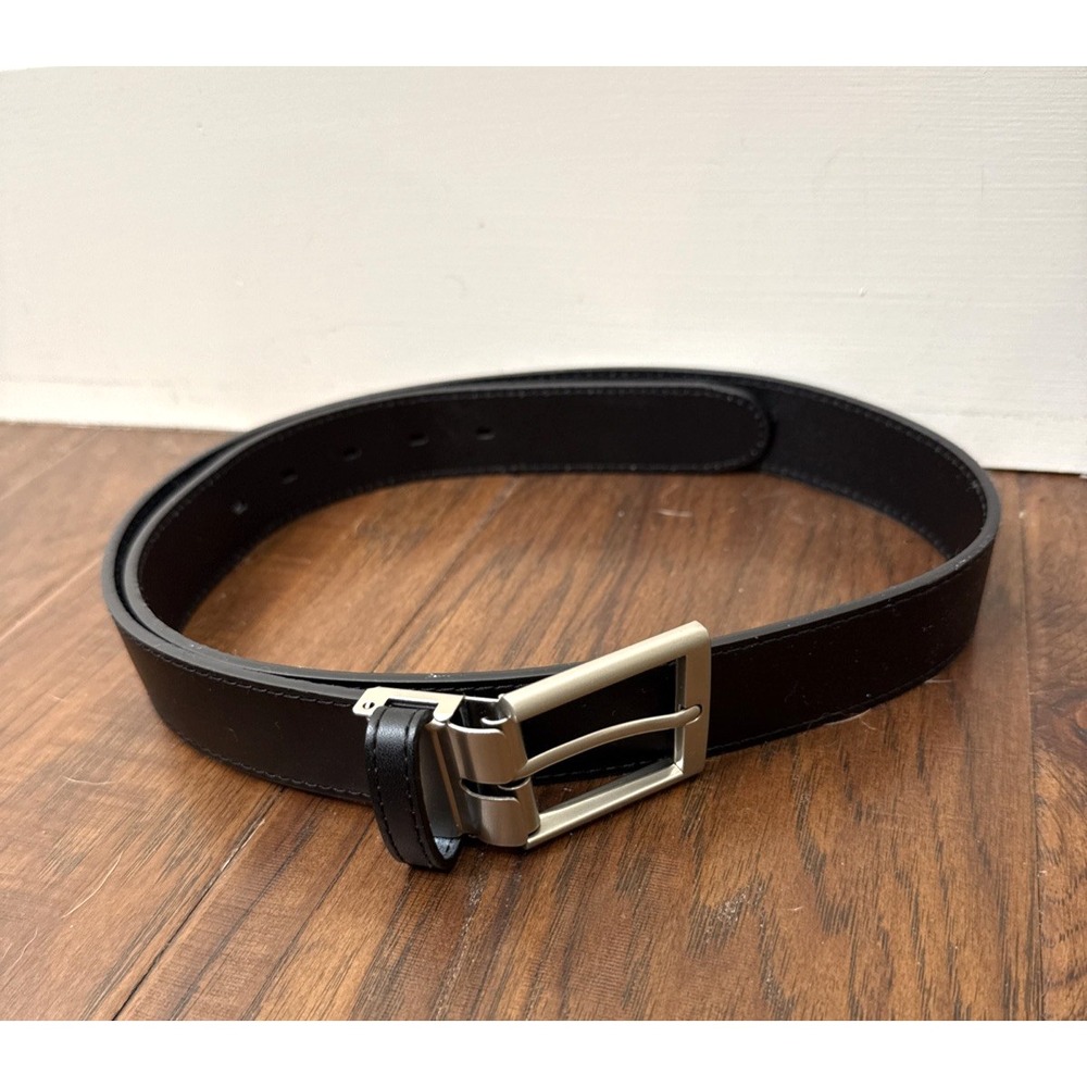 OOBE Genuine Leather Belt Silver Buckle Black Golf 1.25" Office Work Men's M